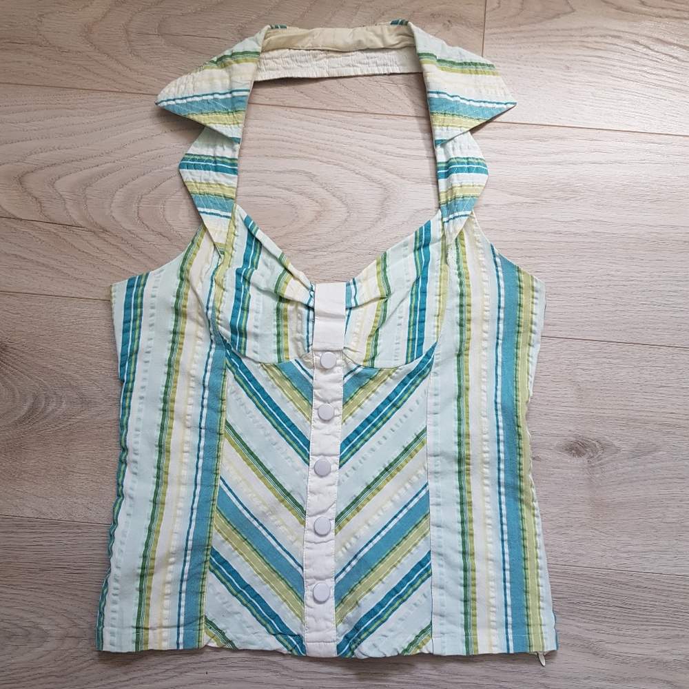 Y2K Cotton Collared Halter Top